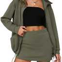 EXLURA Women 2 Piece Skirt Sets Airport Outfits Zip Up Sweatshirt Matching Skorts Tennis Sweatsuits Travel Tracksuit 2026, Khaki Green, 2XL