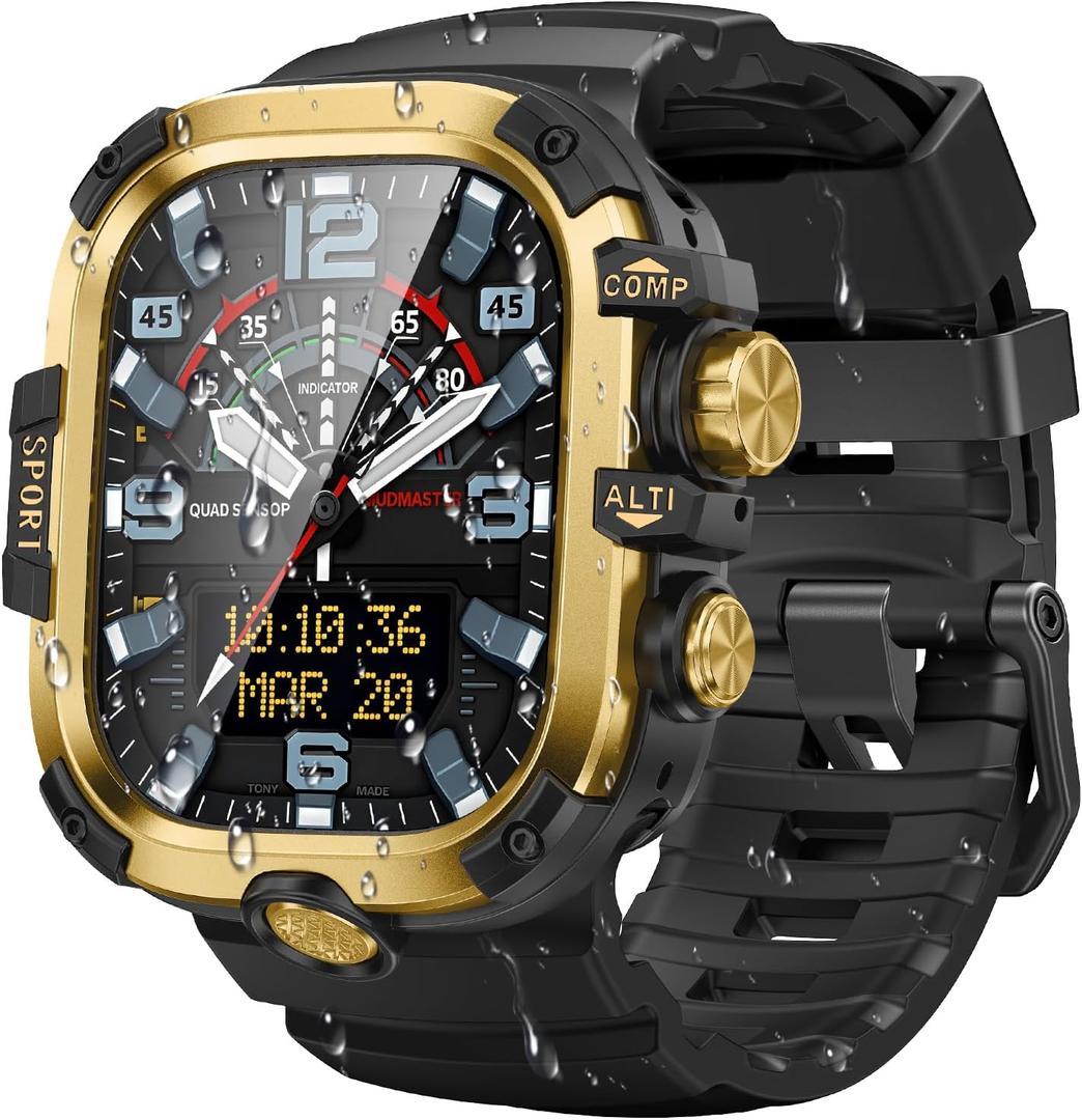 Goton Rugged Case and Band Kit with Screen Protector for Apple Watch 44mm, Compatible with Apple Watch SE 3/SE 2/SE Series 6/5/4, Full Body Shockproof Metal+PC Bumper Cover with Silicone Band, Gold