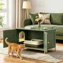 Homhedy 35.4" L Cat Litter Box Enclosure with Metal Frame, Green and Gold