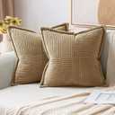 MIULEE Decorative Throw Pillow Covers for Couch Bed Livingroom 20x20 Inch Set of 2 Khaki Boho Accent Throw Pillows Broadside Striped Patchwork Soft Corduroy Pillowcases