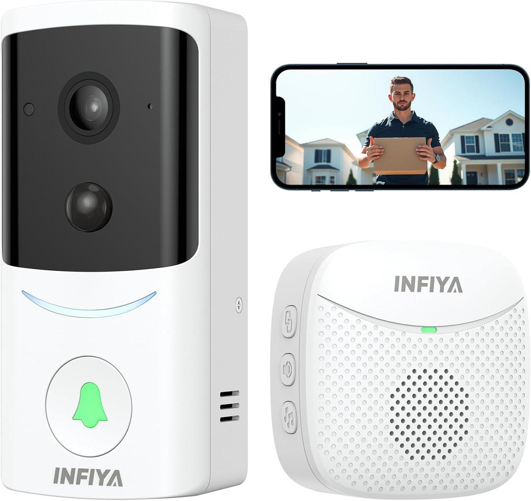 Video Doorbell Camera Wireless-2K Outdoor Front Door Camera with Chime Included for Home Security, Easy Installation, AI Human Detection, Instant Alerts, Night Vision, Two-Way Audio, M1 White