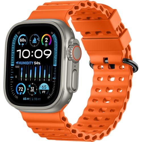 Lerobo Ocean Band Compatible with Apple Watch Ultra 3/2/1 49mm,46mm Series 11 10,45mm Series 9 8 7,44mm Series 6 5 4 SE,Soft Silicone Breathable Waterproof Sport Strap for Men Women, Orange