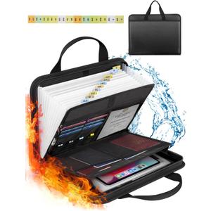 onvvippiv Important Document Organizer Folio Accordion File Organizer Fireproof Expanding File Folder Storage Box with Zipper Labels 13 Pockets for Business Office Receipt Travel (Black)