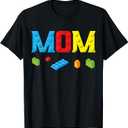 Mom Master Builder Building Bricks Blocks Family Set Parents T-Shirt (Small, Black)