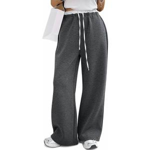 HeSaYep Women's Wide Leg Sweatpants High Waist Baggy Sweat Pants Straight Leg Drawstring Elastic Waisted Pants with Pockets (Gray, S)