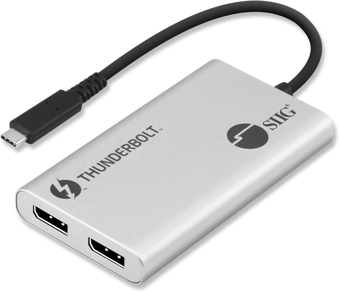 SIIG Thunderbolt 3 to Dual DisplayPort Adapter - Single 5K@60HZ - Dual 4K@60HZ - USB Type C to 2 DP 1.2 Ports for Mac & Windows - MacBook Pro/MacBook/Dell XPS/HP/Lenovo JU-TB0611-S1