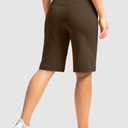 Women's Bermuda Shorts 12" Knee Length with Pockets High Waisted Stretch Long Shorts for Women Casual Walking (Brown, S) (Brown)