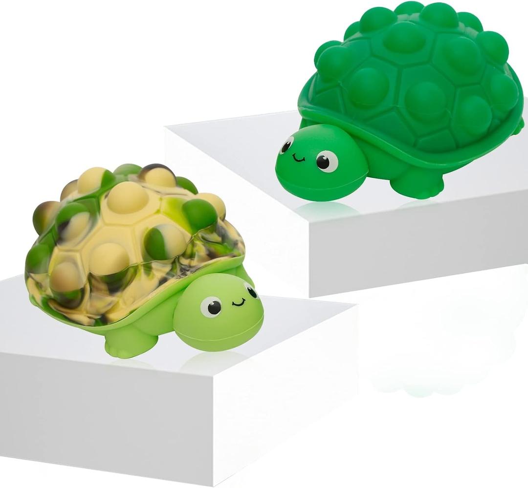 Anboor Pop Fidget Toys, 3D Silicone Turtle Push Bubbles Sensory Toy Pop Stress Ball Anxiety Stress Reliever Toy for Autism Early Education Present (2 Pack)