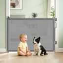 Retractable Baby Gate for Stairs & Doorways, Mesh Dog Gate Indoor Outdoor, Extends to 55" Wide 34" Tall Child Gate for Hallways, Deck, Porch, Pet Toddler Safety Essentials, Easy Install, Grey (Gray)