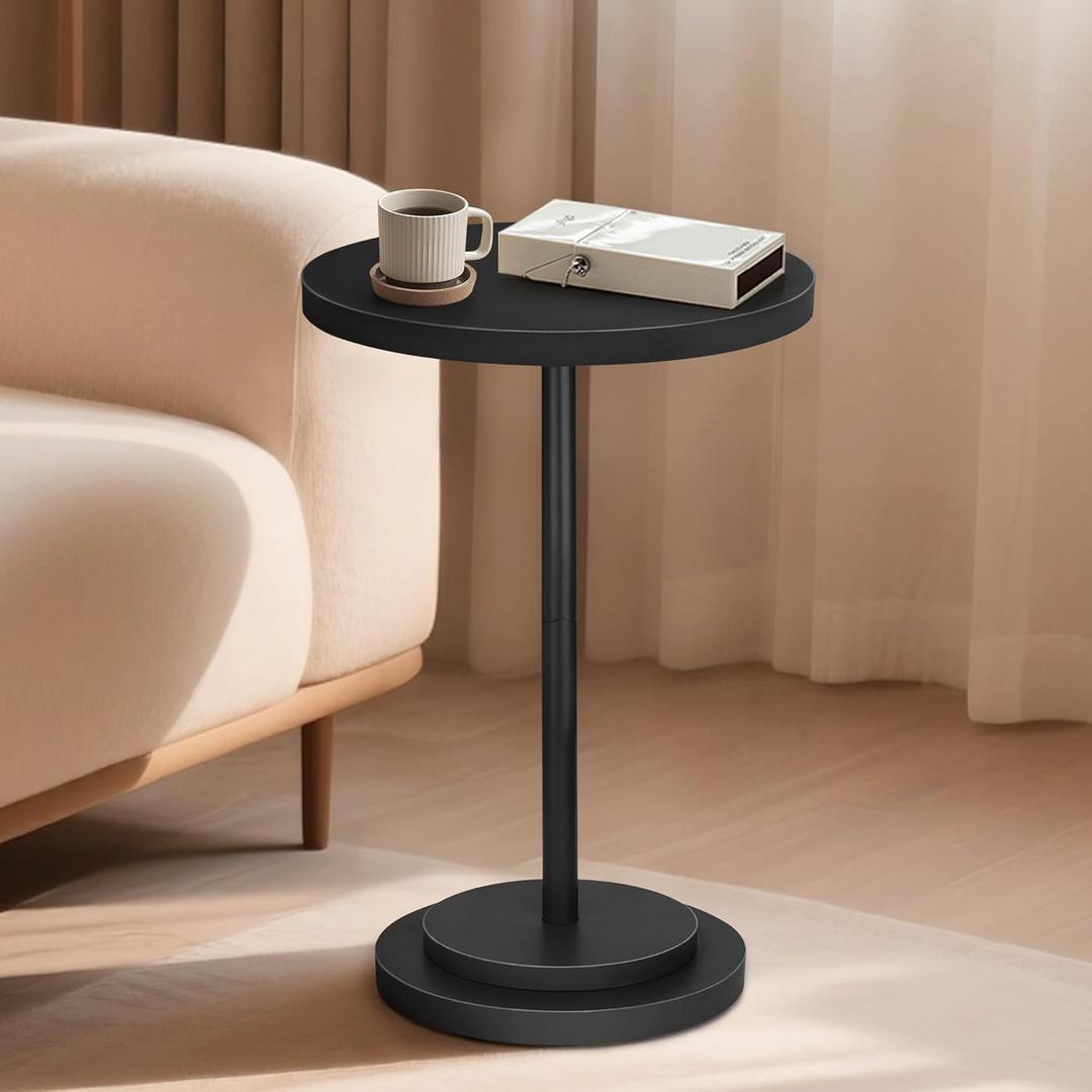 Drink Table, Small Pedestal Side Tables for Small Spaces, Wood Round Martini Table for Outdoor, Living Room and Bedroom, Black