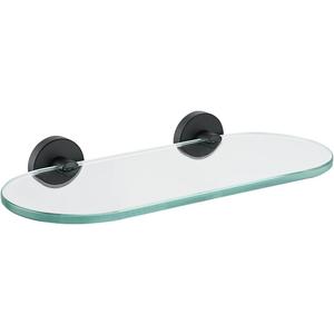 JQK Bathroom Glass Shelf Black, Tempered Glass Shower Storage 12 by 5 inches, 304 Stainless Steel Matte Black Wall Mount, TGS121L12-PB