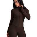 AVGO Women's Workout Jackets Running Full Zip Yoga Top Stretchy Cropped Yoga Jacket Track Athletic wear With Thumb Holes (Roasted Brown, X-Large)