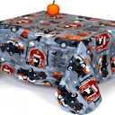 Newbridge 52 x 52 Inch Square Haunted Halloween Rustic Ghost Farm Vinyl Tablecloth with Flannel Backing, Ghosts, Barns, Pumpkins, and Spooky Truck Farm Scene, Easy Care Wipe Clean Table Cover