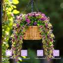 CCILAND 2 PCS Artificial Hanging Flowers for Outdoors, Fake Flower Plants UV Resistant Faux Hanging Spring Flowers for Home Porch Garden Patio Yard (Double Purple)