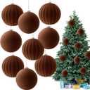 Syhood 9 Pcs 4 Inch Velvet Christmas Balls Large Velvet Xmas Tree Ornaments Balls Decorations Hanging Flocked Ornaments for Christmas Tree Home Garland Holiday Party Decor (Brown)