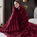HaloRest Fluffy Faux Fur Throw Blanket, Thick 1000GSM Soft Cozy Throw Blankets for Bed, Luxury Plush Striped Warm Fuzzy Blanket for Couch LivingRoom Home Decor & Gifts(50" x 70",Red)