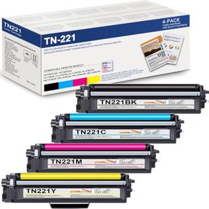 TN-221 Toner Cartridges 4 Pack Replacement for Brother TN225 TN221 Toner Cartridges use with HL-3140CW HL-3170CDW HL-3180CDW MFC-9330CDW MFC-9340CDW Printer Toner (TN221BK, TN221C, TN221M, TN221Y)