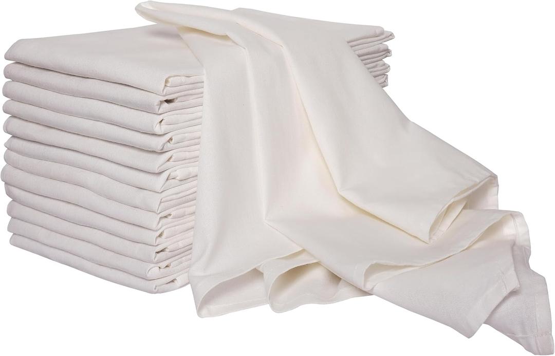 Organic Cotton Flour Sack Kitchen Towels Set of 12 Super Absorbent 28 x 28 Soft Lint Free Flour Sack Tea Towels (Creamy White)