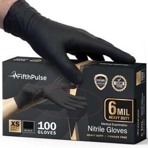 FifthPulse 6 Mil Black Nitrile Gloves, Heavy Duty Mechanic and Food Grade Glove - Powder-Free, Latex-Free Medical Exam Gloves