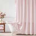 CrystalSylara Pink Striped Shower Curtain with Ruffle Edge Cotton-Textured Shower Curtain 72x72 Inches Vintage Country Style Fabric Bath Decoration for Farmhouse Bathroom