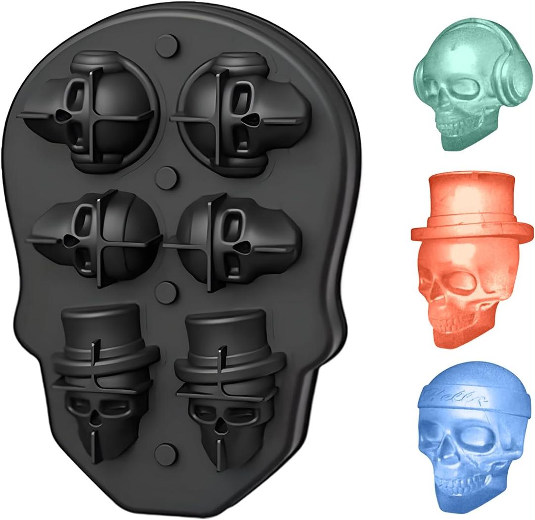 Samuelwrold Premium Skull Ice Cube Mold - 3D Skeleton Head Mold t Halloween Ice Mold, Skull Silicone Mold for Ice, Chocolate, Candy, Skeleton Head Mold for Party & Decor2PC (Aqua Blue)