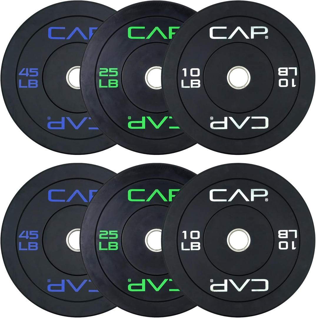 CAP Barbell 2-Inch Olympic Bumper Plate Weight Set with 6 Post Rack | 100-370 lbs | Multiple Options