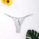 OYOANGLE Women's Metallic Thong Bikini Bottom Low Rise Cheeky Swim Bottoms Beachwear L