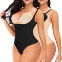Womens Shapewear Bodysuit Body Shaper Thong (Small, Black+beige#mix 2 Set)