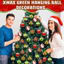 24 Pcs Glitter Christmas Tree Ball Ornaments Red and Green Christmas Tree Decoration 2.36 Inches Elf Lime Green Christmas Hanging Ornaments Plastic Stripe Dot Christmas Decorations for Home Indoor (Multi Color)
