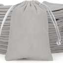 Velvet Drawstring Jewelry Bag, 50Pcs Grey Coin Pouch, 3x4 Dice Bag, for Wrapping Valentine's Day Party Favors or Gifts for Friends, Small Business, Crosses, Necklaces, Bracelet