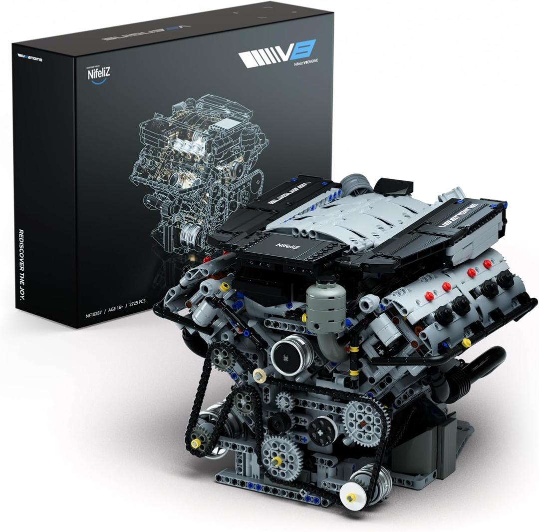 Nifeliz V8 Engine Building Set, Exclusive Advanced Collector's Engine Model, Physical Science Experiment Toy for Adults, Home or Office Dcor (2725 PCS, NF10287)