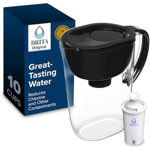 Brita Large 10-Cup Water Filter Pitcher, WQA NSF/ANSI Certified, Removes Chlorine Taste & Odor, Reduces Zinc, Copper & Mercury, 1 Standard Filter, Lasts 2 Months, Black( Used)