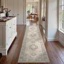 Lahome Oriental Hallway Runner Rug Non Slip, 2.5x8 Kitchen Washable Runner Soft Hallway Rug, Traditional Ultra-Thin Carpet for Bathroom Entryway Laundry Room Eleanor, Grey/Brown