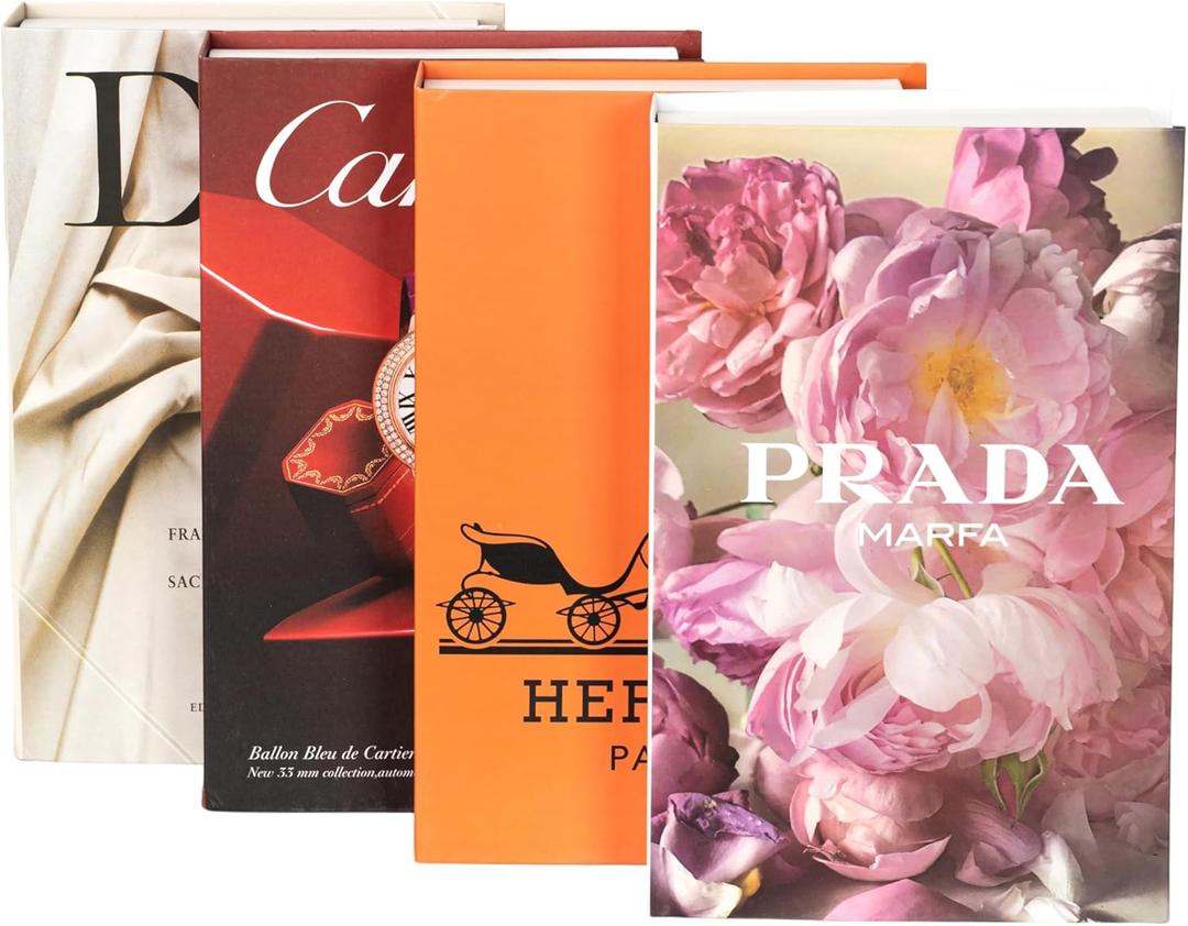 4 Pcs Decorative Faux Books for Home Decor  Modern Fake Books for Coffee Table, Bookshelf & Bedroom, Stacked Book Set for Aesthetic Decor