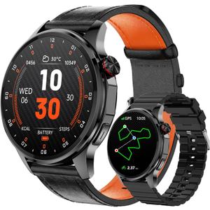 Smart Watch for Men Built-in GPS(Answer/Make Call/Text), 1.46" AI Smartwatch for Android Phones/iPhone, 100+ Sport Mode Fitness Tracker with Health/Sleep Monitor, Compass/Barometer/Altitude(2 Straps) (Black)