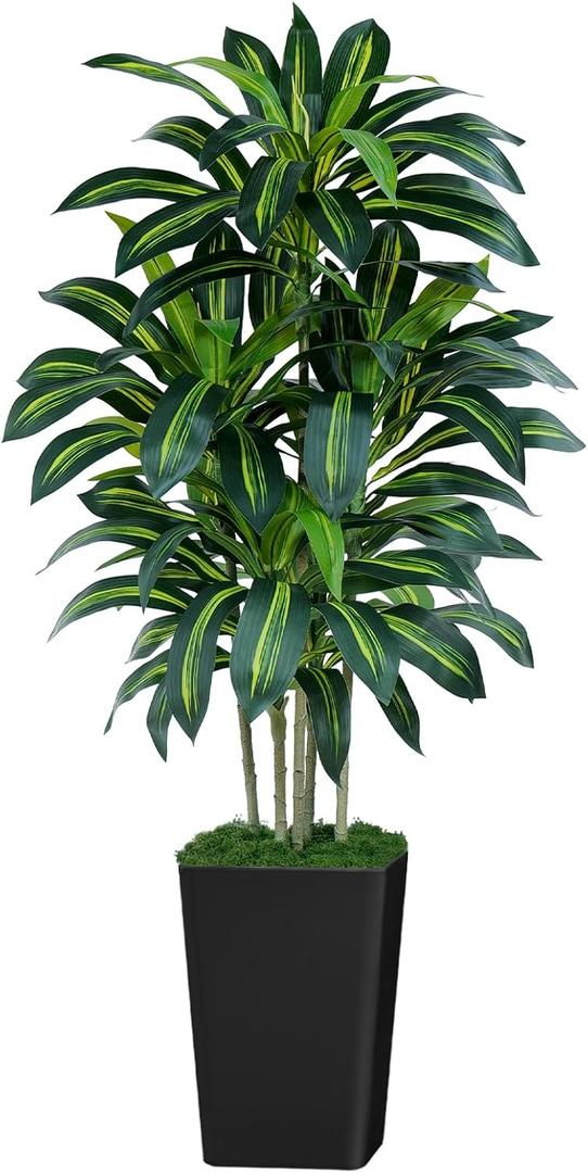 5FT Artificial Dracaena Tree - High-Density Foliage Fake Plant with Black Tall Planter - Faux Yucca Floor Plant for Home Office Decor Indoor