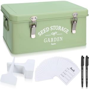 Maitys Seed Storage Container Box with Lid Garden Seed Packet Storage Organizer Decorative with Dividers and 100 Plant Labels 50 Seeding Envelopes 2 Marker Pens (Groovy,12.8 x 6.8 x 5.4)