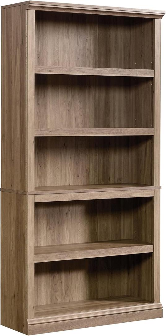 Sauder 5 Tier Book Shelf Wooden Bookcase Multipurpose Bookshelf for Home Office, Living Room, in Salt Oak finish