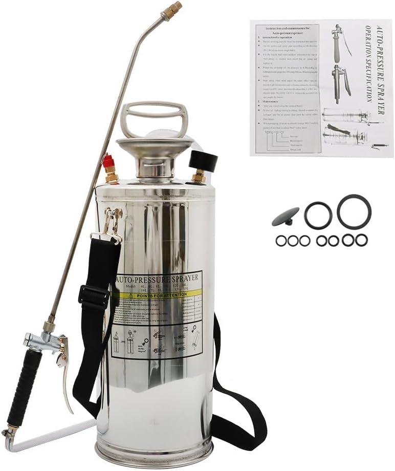 Heavy Duty Stainless Steel Sprayer, 2 Gallon Pump Sprayer, 8L Stainless Hand Pump Sprayer for Lawn, Garden Watering, Floor Cleaning (20 Wand & 3FT, Silver)