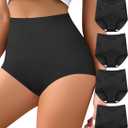 Women's High Waisted Underwear Slightly Tummy Control Cotton Panties Full Coverage Postpartum Briefs 4 Pack (Black, S)