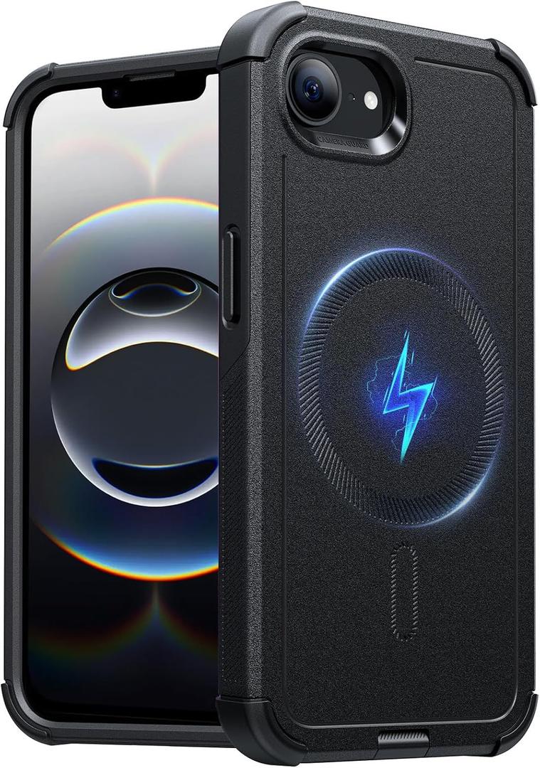 ESR for iPhone 16e Case, 7X Military-Grade Drop Protection, Shock-Absorbing Rugged Cover, MagSafe Accessories Compatible, Cyber Series, Black