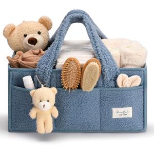 PeraBella Baby Diaper Caddy Organizer with Handle, Boy & Girl Shower Gift Basket, Portable Diaper Storage Basket Bin for Wipes, Newborn Baby Essentials Registry Search Must Haves, Car Caddy Organizer (X-Large, Royal Blue)