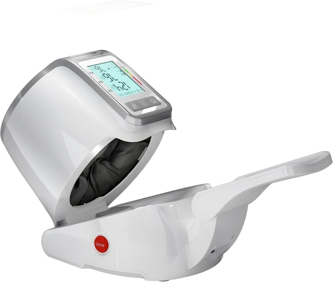 Upper Arm Blood Pressure Monitor for Home Use, Large Backlit LCD, Automatic Cuff Expands to 7.1"-16.5", One-Touch Barrel-Type Blood Pressure Monitors, Dual User 99x2 Memory, White
