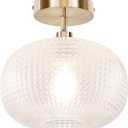 Gold Semi Flush Mount Ceiling Light Fixture,Vintage Globe Glass Ceiling Light Fixture,Hanging Ceiling Lamp for Bathroom Bedroom Hallway Kitchen