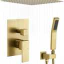 Shower Faucet Set Brushed Gold Shower System,RomceBath Shower Pressured Balance Brass Valve and Trim Kit 10 Inch Shower Head and Bath Handle Combo set Ceiling Mount Tub Shower Faucets Sets Complete