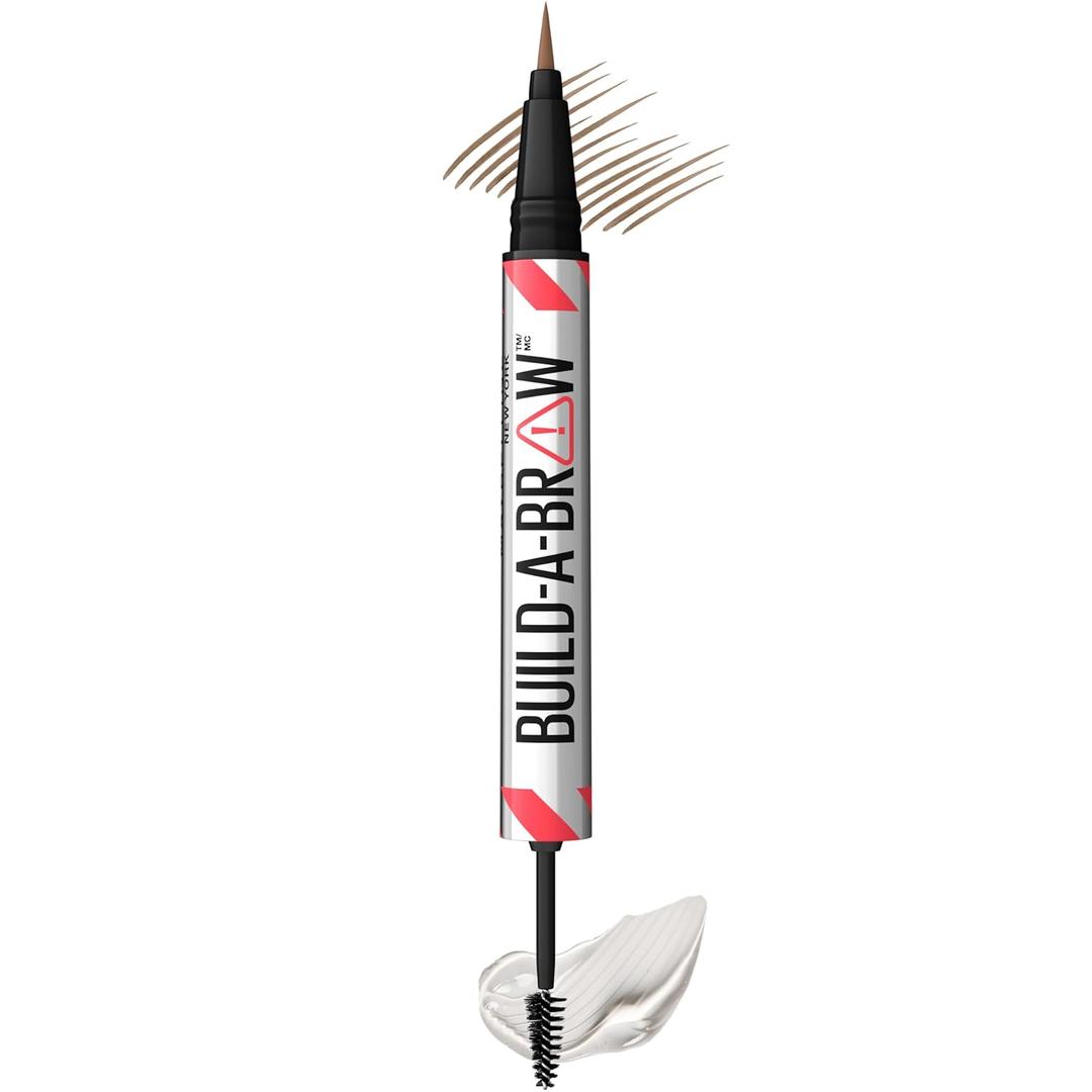 Maybelline Build-A-Brow 2-in-1 Brow Pen and Sealing Eyebrow Gel, Eyebrow Makeup for Real-Looking, Fuller Brows, Soft Brown, 1 Count