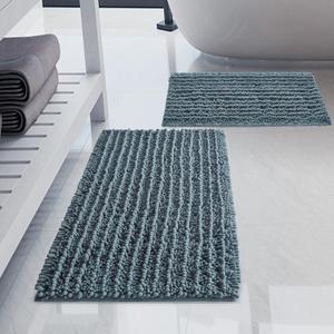Luxury Chenille Dusty Blue Bathroom Rugs Sets 2 Piece, Thickened Hot Melt Rubber Bottom Bath Mats for Bathroom Non Slip,Bath Rugs Quick Dry Machine Washable for Shower Mat (32"x20"+17"x24")