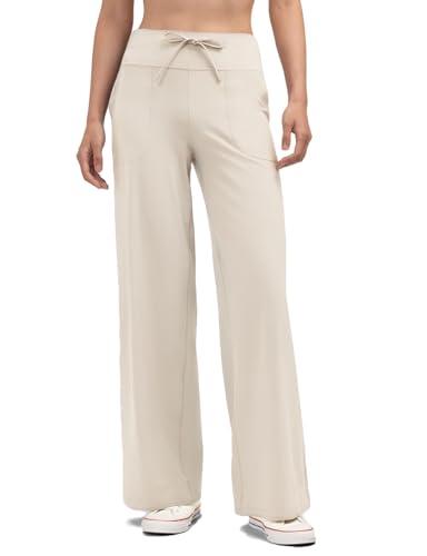 AJISAI Womens 29" Wide Leg Sweatpants High Waist Drawstring Yoga Pants Comfy Lounge Pants with Pockets for Casual Work Workout Cream S