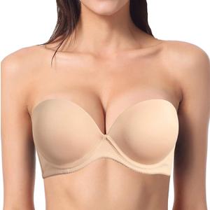 YBCG Push up Strapless Convertible Multiway Thick Padded Underwire Supportive Bra for Women's Wedding (38D, Nude)