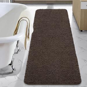LOCHAS Bathroom Rug Runner 24x60 Inch, Soft Thick Absorbent Microfiber Bath Rugs for Bathroom, Machine Washable, Shaggy Plush Non Slip Bath Mat for Tub, Shower Floor, Quick Dry Mats, Brown (60x24 inch (Rectangular))